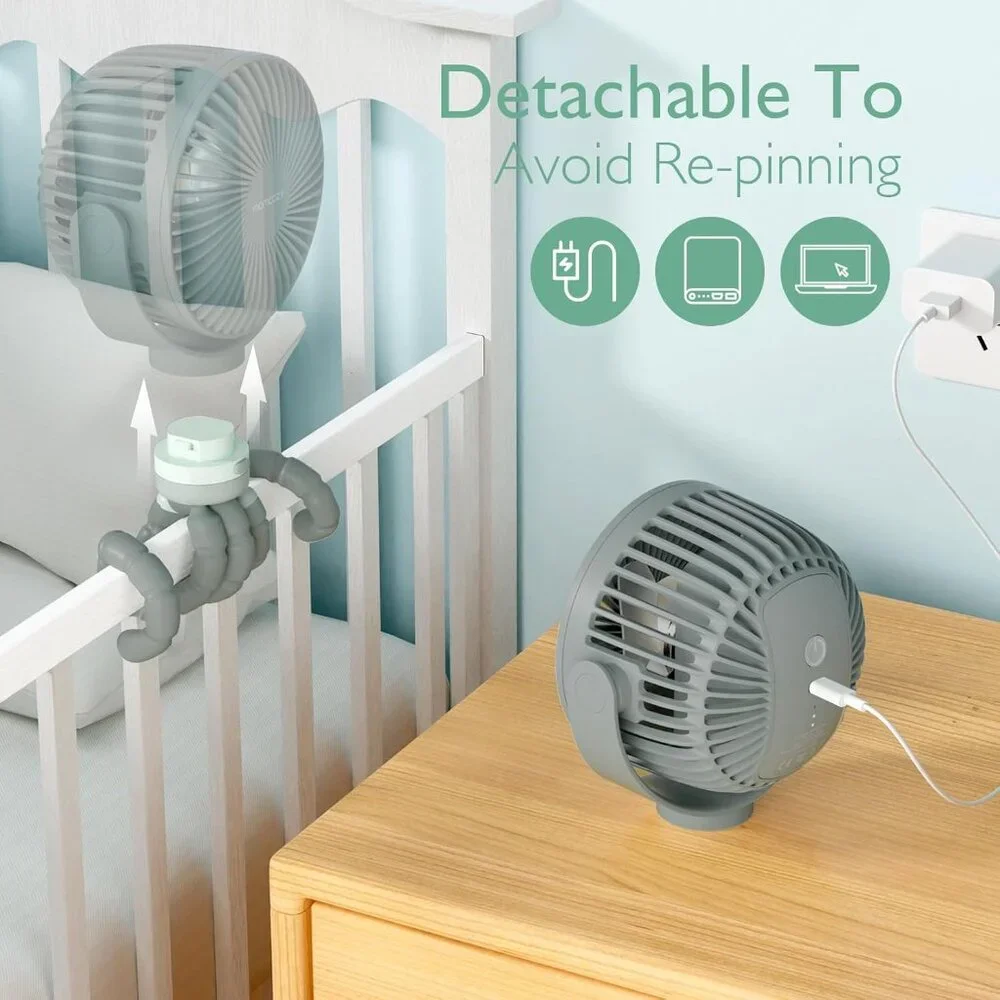 Momcozy 8000mAh Portable Stroller Fan 27H Battery Life, 4 Speed, Sage Green - Picture 5 of 10